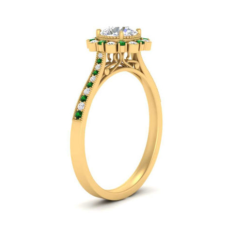 Bezel Halo Round Diamond Engagement Ring