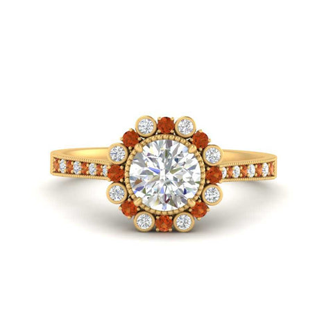 Bezel Halo Round Diamond Engagement Ring