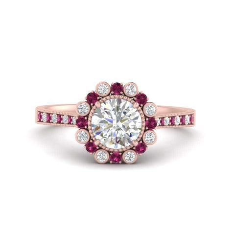 Bezel Halo Round Engagement Ring