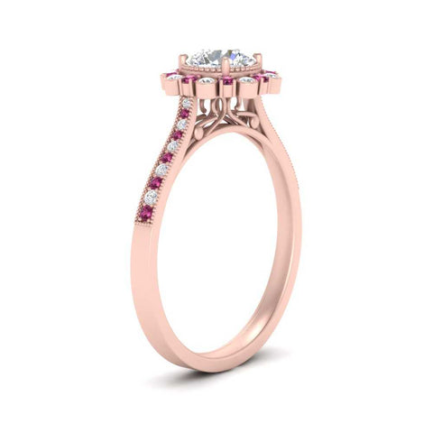 Bezel Halo Round Diamond Engagement Ring