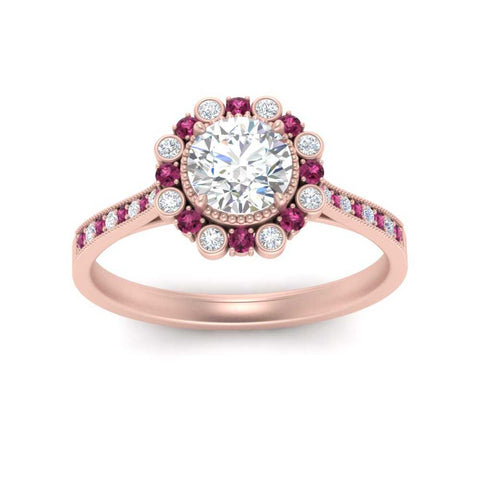 Bezel Halo Round Engagement Ring