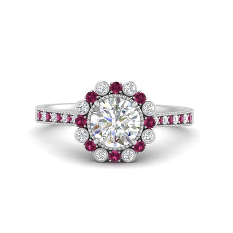 Bezel Halo Round Engagement Ring