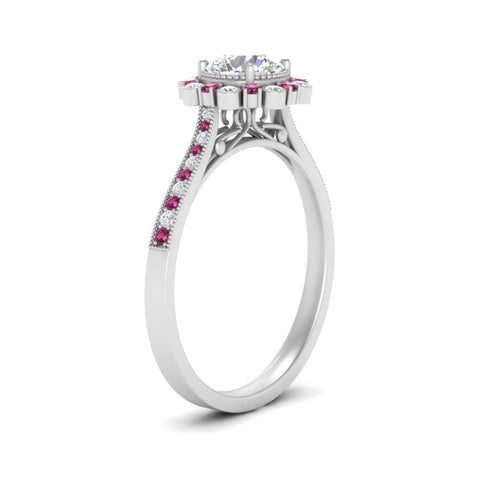 Bezel Halo Round Diamond Engagement Ring