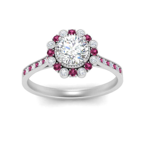 Bezel Halo Round Engagement Ring