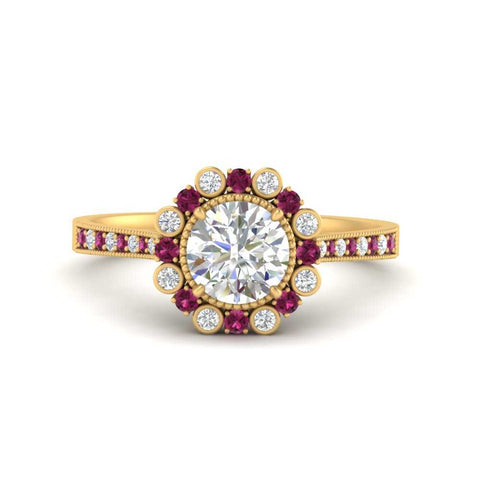 Bezel Halo Round Engagement Ring