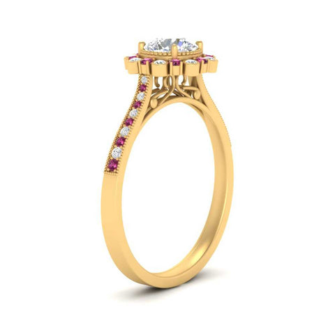 Bezel Halo Round Diamond Engagement Ring
