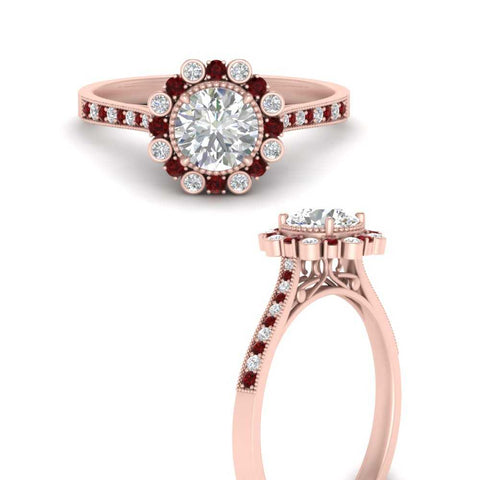 Bezel Halo Round Diamond Engagement Ring