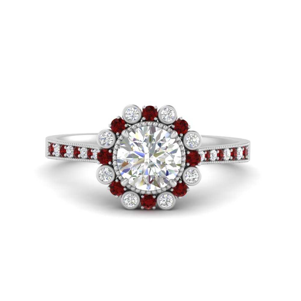 Bezel Halo Round Diamond Engagement Ring