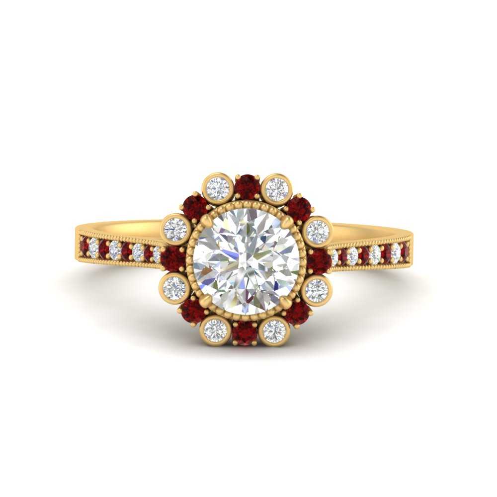 Bezel Halo Round Diamond Engagement Ring