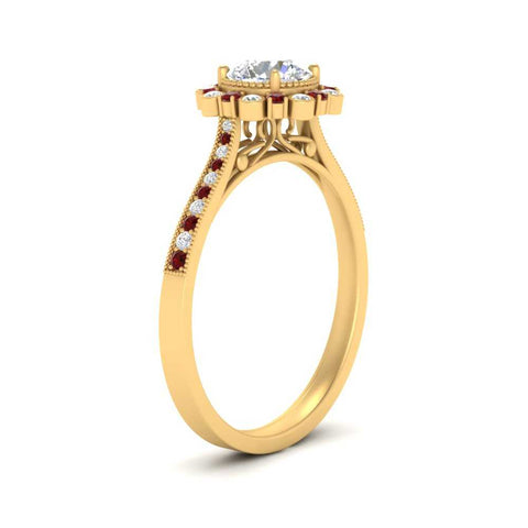 Bezel Halo Round Diamond Engagement Ring