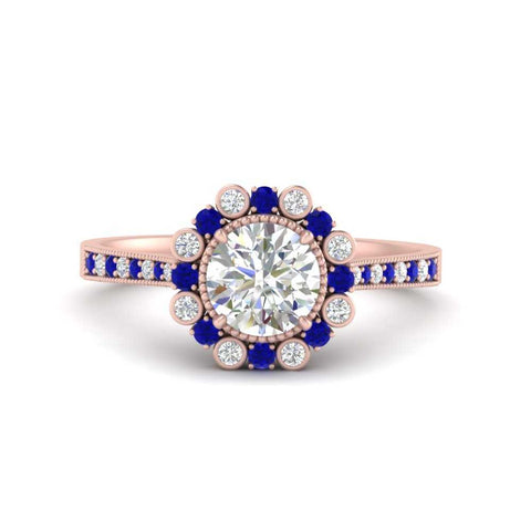 Bezel Halo Round Engagement Ring