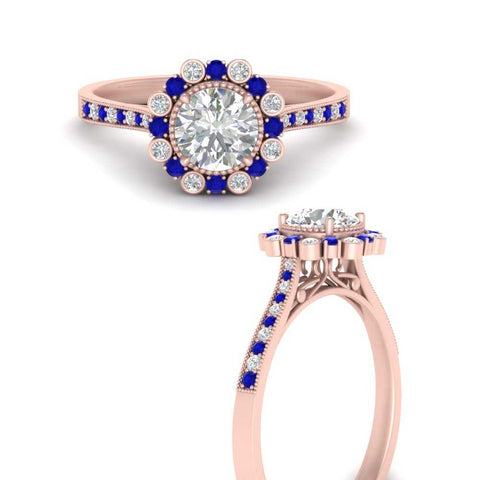 Bezel Halo Round Diamond Engagement Ring