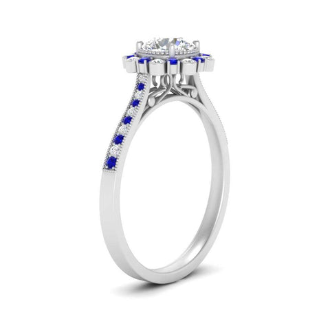Bezel Halo Round Diamond Engagement Ring