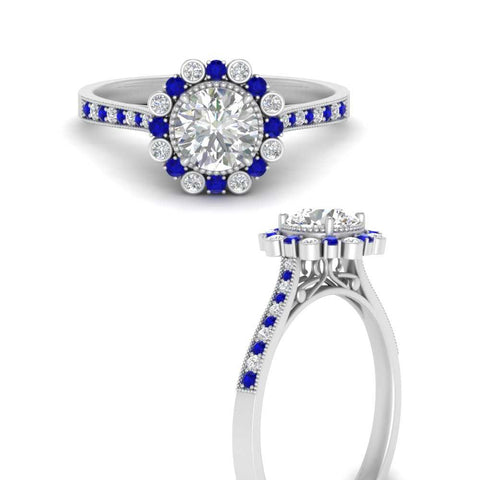Bezel Halo Round Diamond Engagement Ring