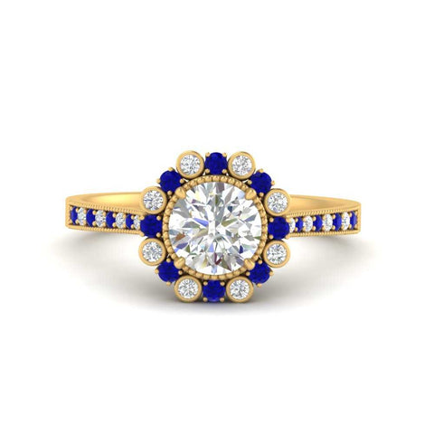 Bezel Halo Round Diamond Engagement Ring
