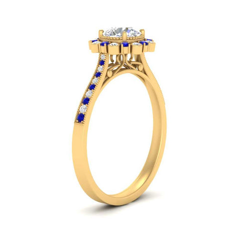 Bezel Halo Round Diamond Engagement Ring