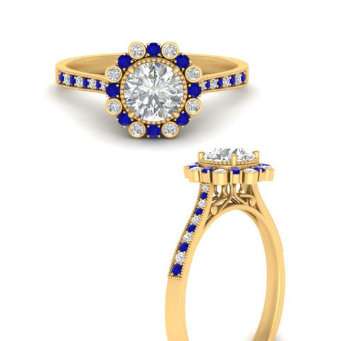 Bezel Halo Round Diamond Engagement Ring
