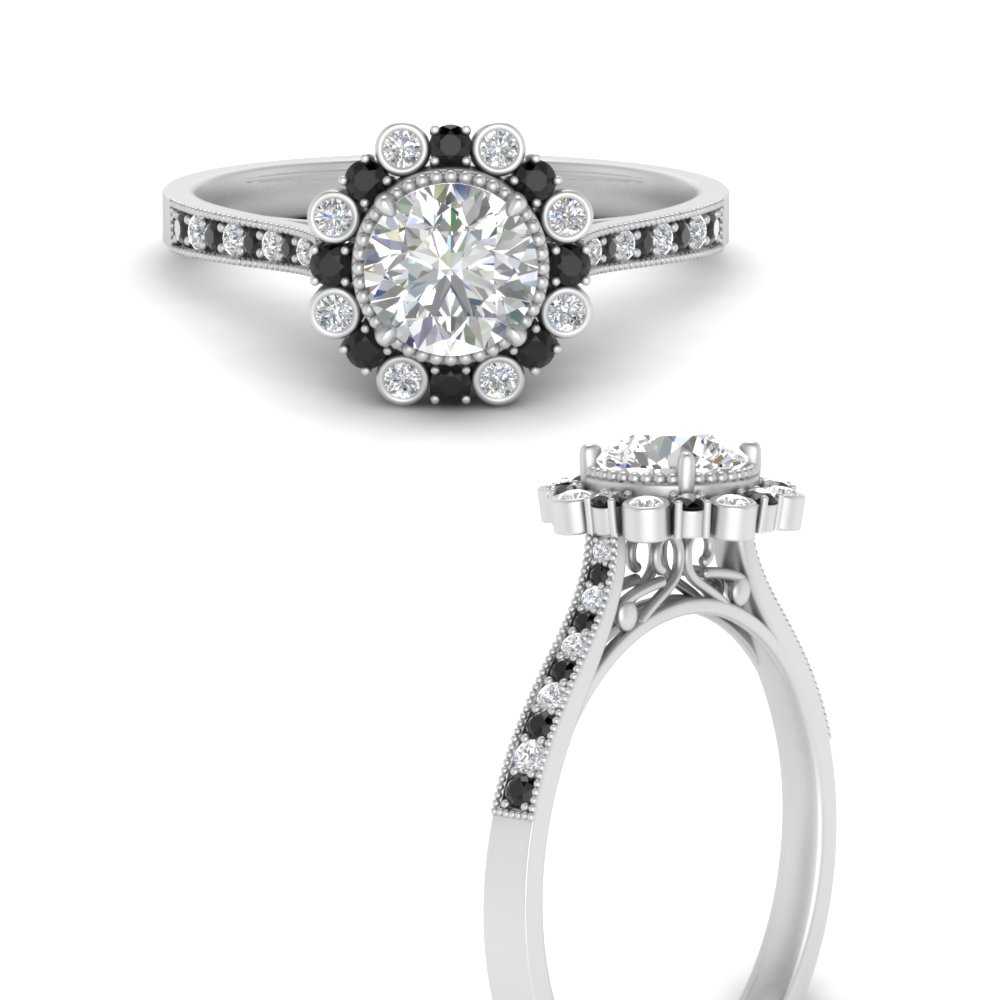 Bezel Halo Round Diamond Engagement Ring