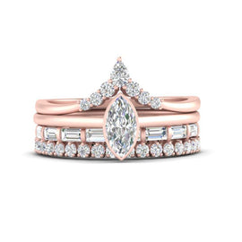 Bezel Marquise Ring With Baguette & Crown Stack Band