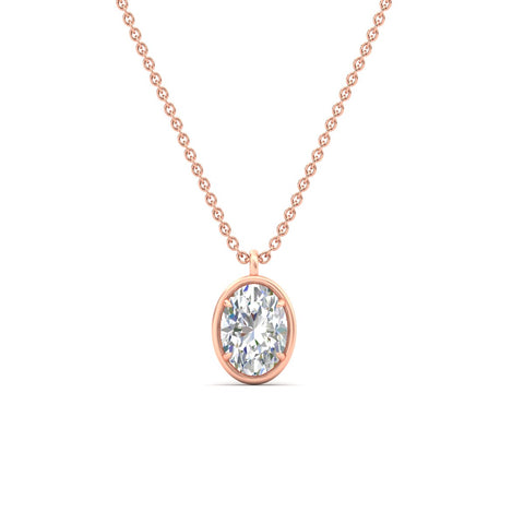 Bezel Oval Cut Solitaire Diamond Pendant Necklace