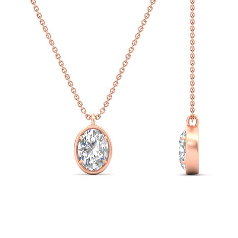 Bezel Oval Cut Solitaire Diamond Pendant Necklace