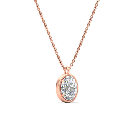 Bezel Oval Cut Solitaire Diamond Pendant Necklace