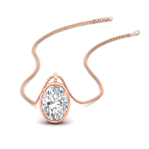 Bezel Oval Cut Solitaire Diamond Pendant Necklace