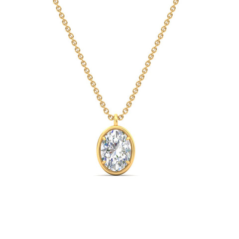 Bezel Oval Cut Solitaire Diamond Pendant Necklace