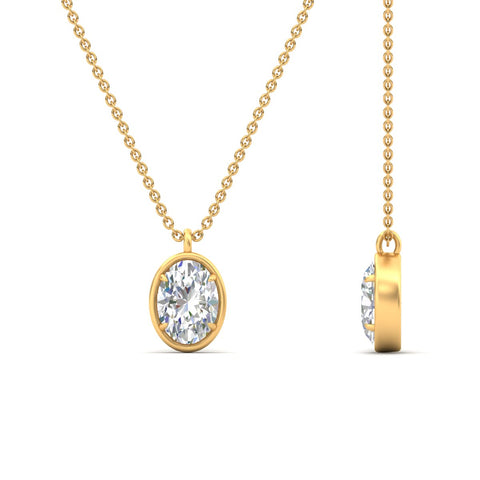 Bezel Oval Cut Solitaire Diamond Pendant Necklace