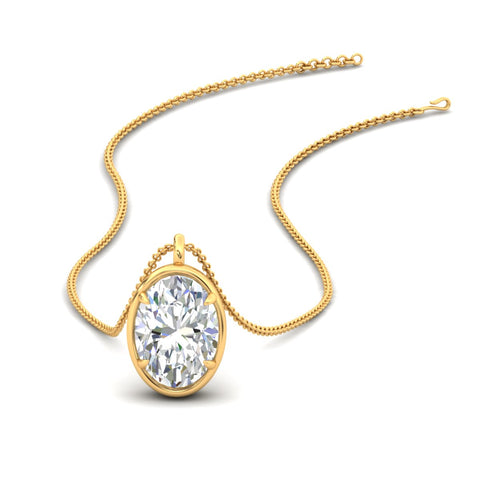 Bezel Oval Cut Solitaire Diamond Pendant Necklace