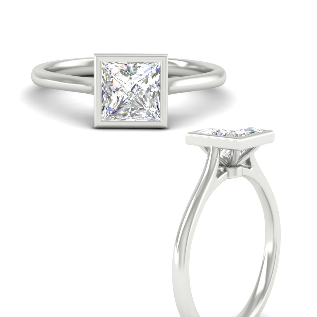 Princess Cut Petite Bezel Solitaire Engagement Ring