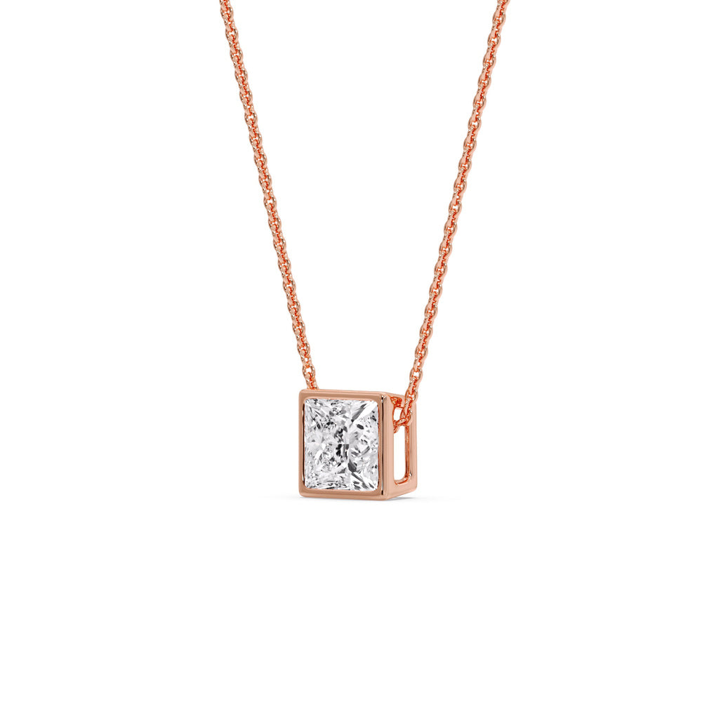 Princess Diamond Bezel Set Solitaire Pendant