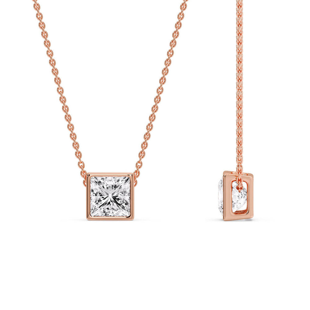 Princess Diamond Bezel Set Solitaire Pendant