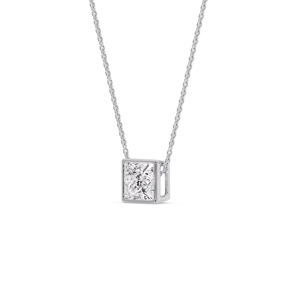 Princess Diamond Bezel Set Solitaire Pendant