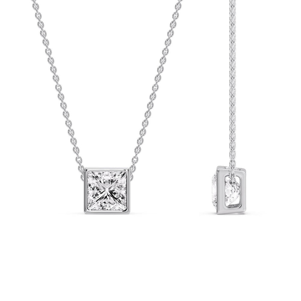 Princess Diamond Bezel Set Solitaire Pendant