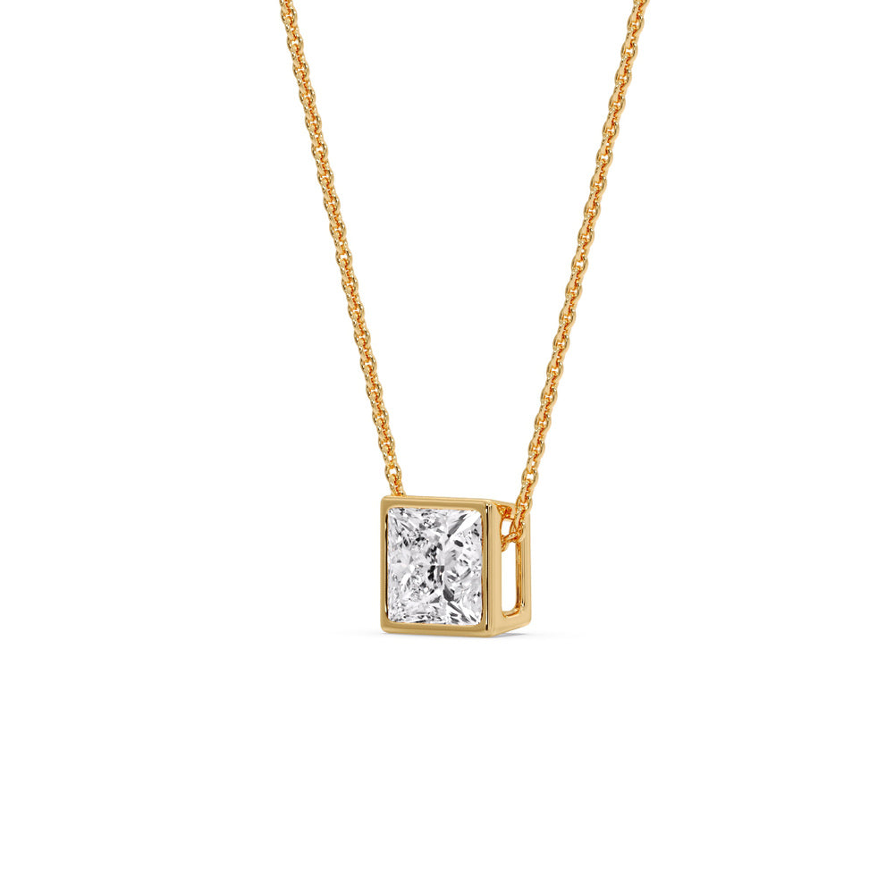 Princess Diamond Bezel Set Solitaire Pendant