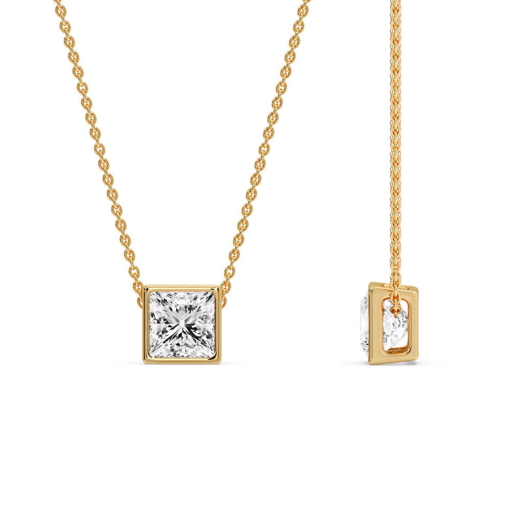 Princess Diamond Bezel Set Solitaire Pendant