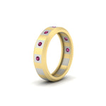 Load image into Gallery viewer, bezel-round-pink-sapphire-mens-wedding-ring-in-yellow-gold-FDM11147GSADRPIANGLE2-NL-YG
