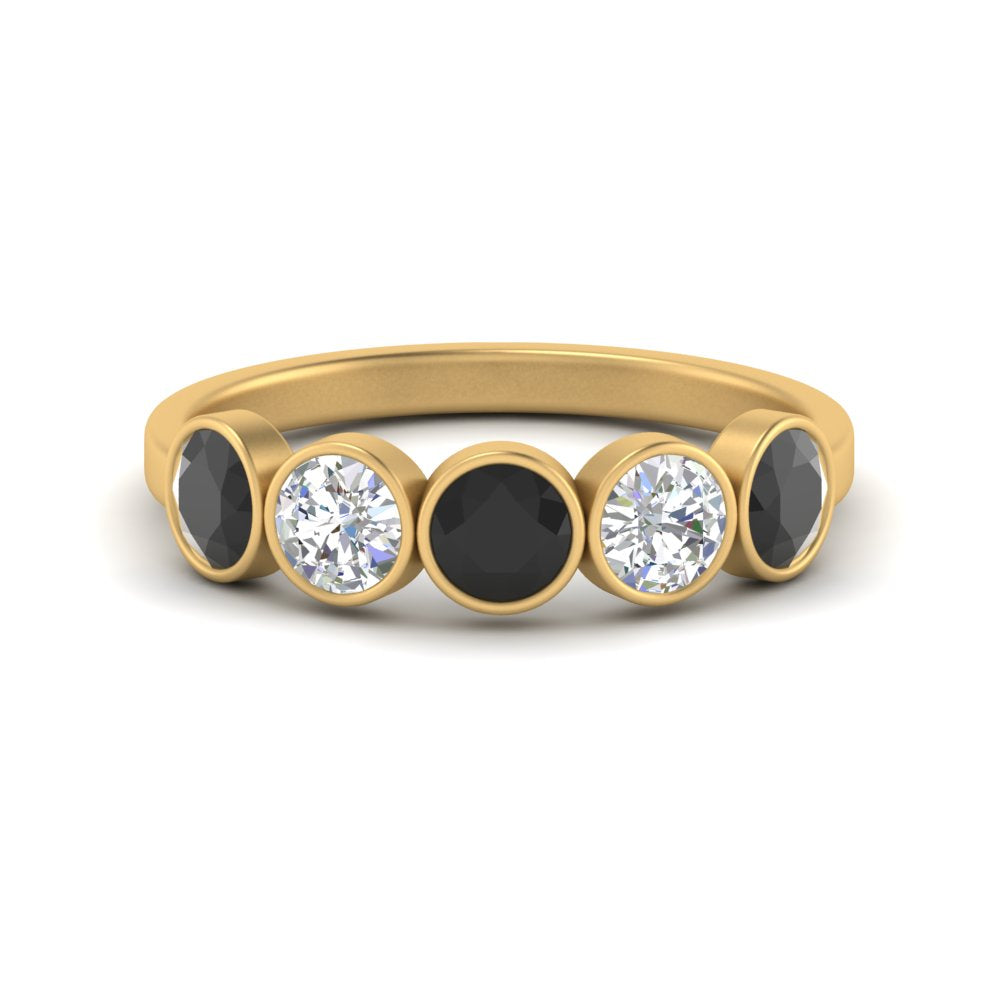 bezel-set-5-round-black-diamond-wedding-ring-1.50-carat-in-FD10558B-0.30CTGBLACK-NL-YG