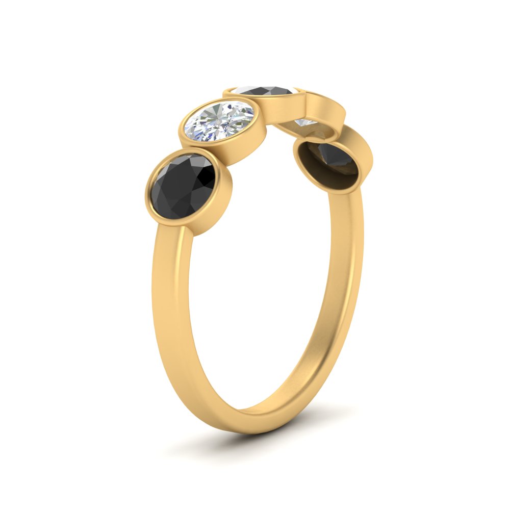 bezel-set-5-round-black-diamond-wedding-ring-1.50-carat-in-FD10558B-0.30CTGBLACK-NL-YG