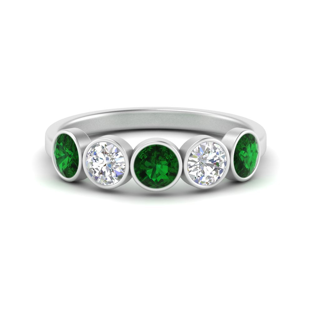 bezel-set-5-round-emerald-wedding-ring-1.50-carat-in-FD10558B-0.30CTGEMGR-NL-WG