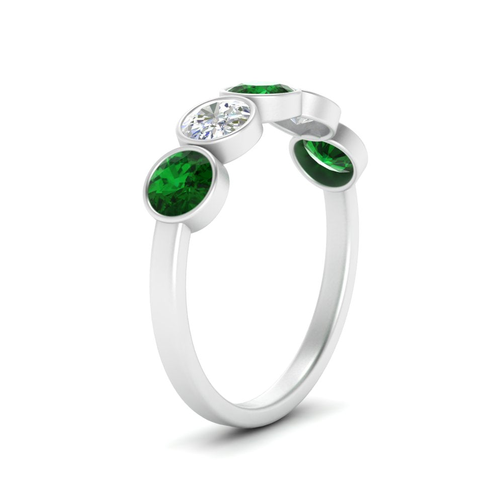 bezel-set-5-round-emerald-wedding-ring-1.50-carat-in-FD10558B-0.30CTGEMGR-NL-WG