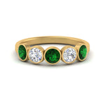 Load image into Gallery viewer, bezel-set-5-round-emerald-wedding-ring-1.50-carat-in-FD10558B-0.30CTGEMGR-NL-YG
