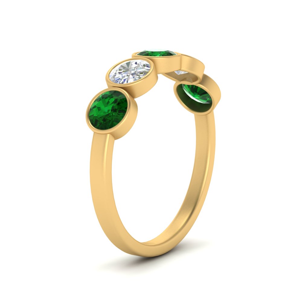bezel-set-5-round-emerald-wedding-ring-1.50-carat-in-FD10558B-0.30CTGEMGR-NL-YG