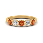 Load image into Gallery viewer, bezel-set-5-round-orange-sapphire-wedding-ring-1-ct.-in-FD10558B-0.20CTGSAOR-NL-YG
