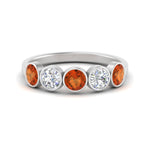 Load image into Gallery viewer, bezel-set-5-round-orange-sapphire-wedding-ring-1.50-carat-in-FD10558B-0.30CTGSAOR-NL-WG
