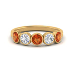 Load image into Gallery viewer, bezel-set-5-round-orange-sapphire-wedding-ring-1.50-carat-in-FD10558B-0.30CTGSAOR-NL-YG

