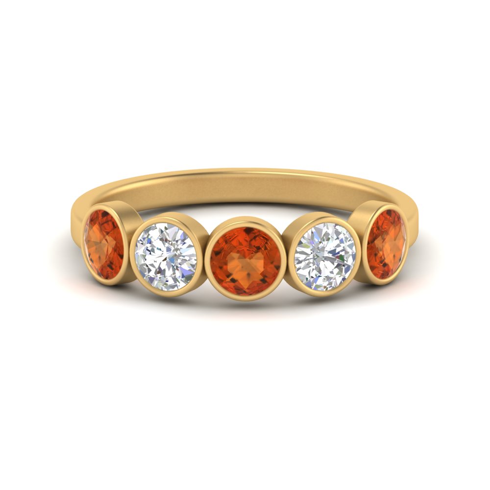 bezel-set-5-round-orange-sapphire-wedding-ring-1.50-carat-in-FD10558B-0.30CTGSAOR-NL-YG