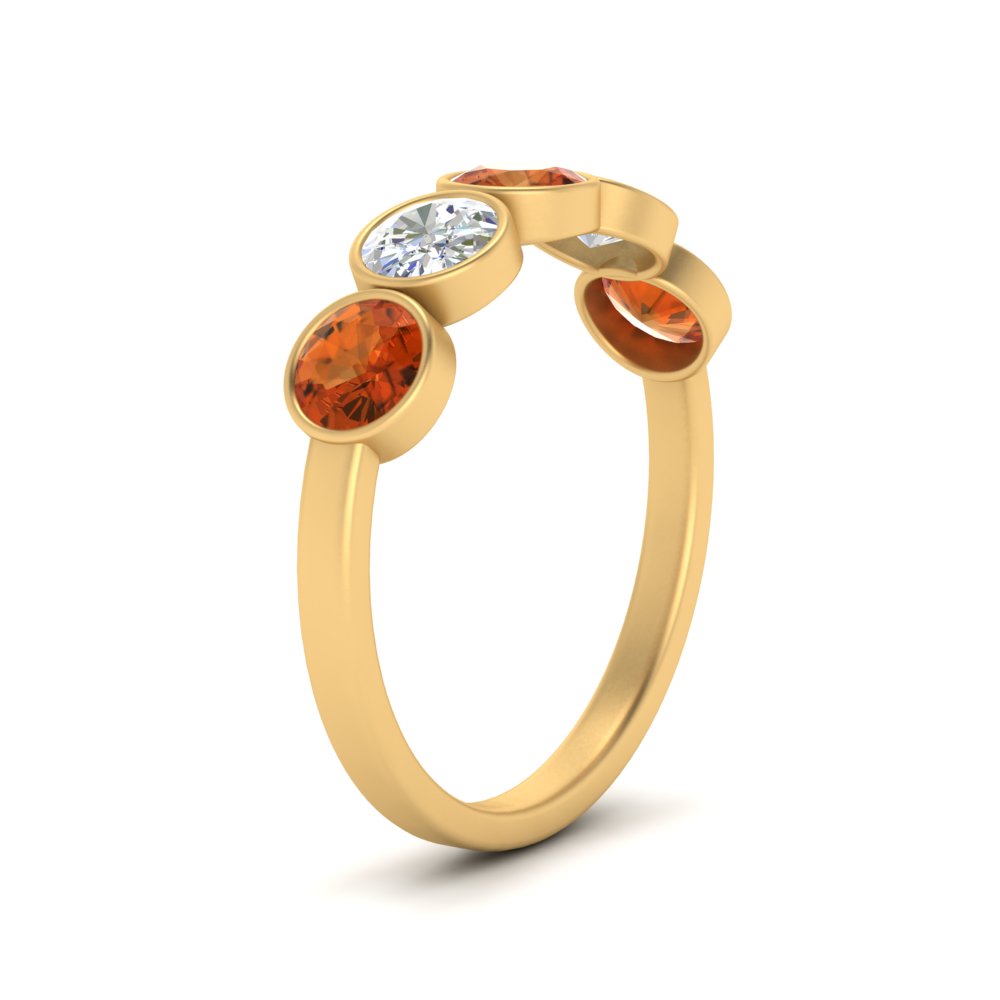 bezel-set-5-round-orange-sapphire-wedding-ring-1.50-carat-in-FD10558B-0.30CTGSAOR-NL-YG