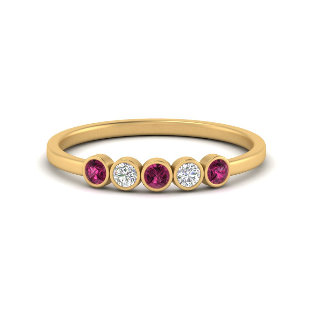 bezel-set-5-round-pink-sapphire-wedding-ring-0.25-ct.-in-FD10558B-0.05CTGSADRPI-NL-YG